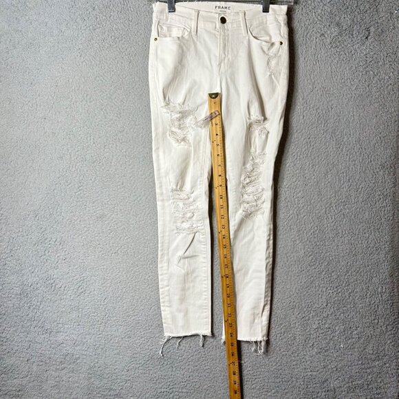 Frame Denim‎ Womens 27 White Le Skinny De Jeanne Distressed Skinny Jeans - Picture 8 of 12